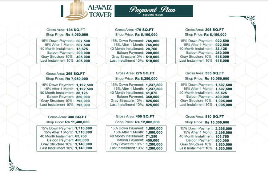 alwaiz tower second floor payment plan